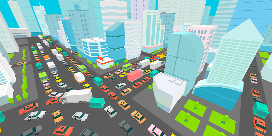 ilustração simulando trânsito em uma cidade grande